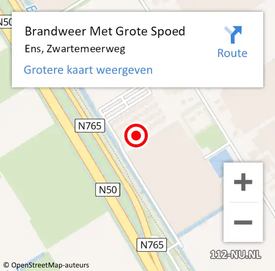 Locatie op kaart van de 112 melding: Brandweer Met Grote Spoed Naar Ens, Zwartemeerweg op 13 april 2022 17:53