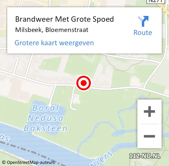 Locatie op kaart van de 112 melding: Brandweer Met Grote Spoed Naar Milsbeek, Bloemenstraat op 13 april 2022 18:13