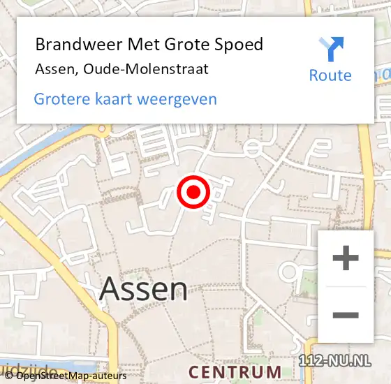 Locatie op kaart van de 112 melding: Brandweer Met Grote Spoed Naar Assen, Oude-Molenstraat op 13 april 2022 18:30