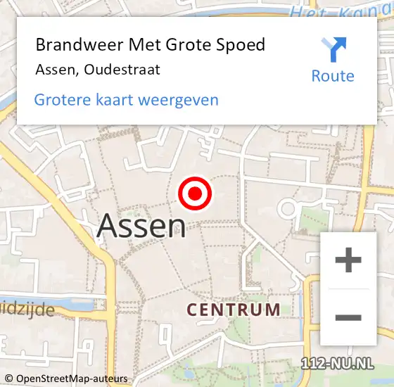 Locatie op kaart van de 112 melding: Brandweer Met Grote Spoed Naar Assen, Oudestraat op 13 april 2022 19:03