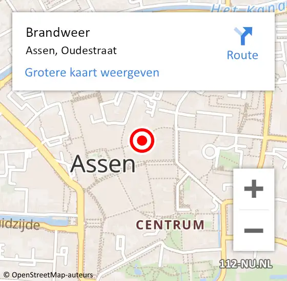 Locatie op kaart van de 112 melding: Brandweer Assen, Oudestraat op 13 april 2022 19:05