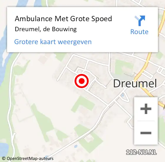 Locatie op kaart van de 112 melding: Ambulance Met Grote Spoed Naar Dreumel, de Bouwing op 13 april 2022 19:07