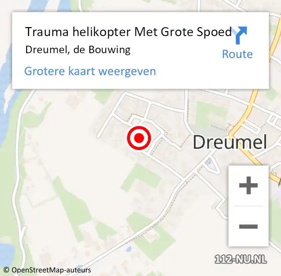 Locatie op kaart van de 112 melding: Trauma helikopter Met Grote Spoed Naar Dreumel, de Bouwing op 13 april 2022 19:08