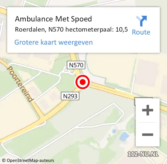 Locatie op kaart van de 112 melding: Ambulance Met Spoed Naar Roerdalen, N570 hectometerpaal: 10,5 op 13 april 2022 19:11