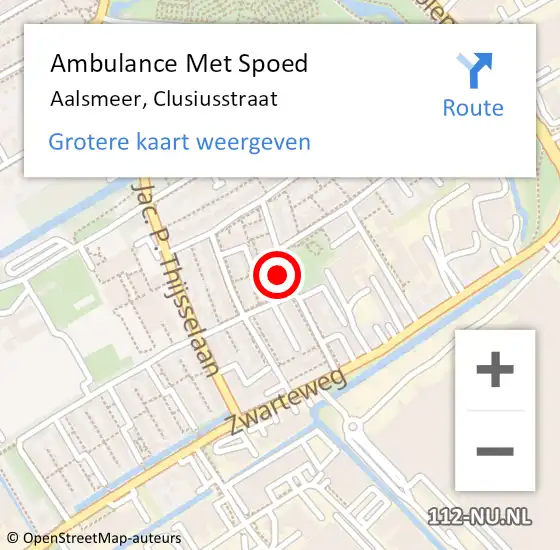 Locatie op kaart van de 112 melding: Ambulance Met Spoed Naar Aalsmeer, Clusiusstraat op 13 april 2022 19:18