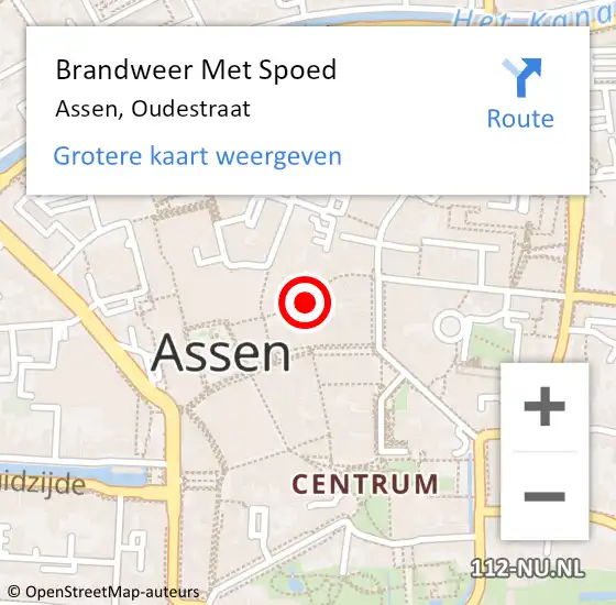 Locatie op kaart van de 112 melding: Brandweer Met Spoed Naar Assen, Oudestraat op 13 april 2022 19:46