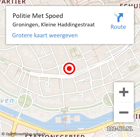 Locatie op kaart van de 112 melding: Politie Met Spoed Naar Groningen, Kleine Haddingestraat op 13 april 2022 19:46