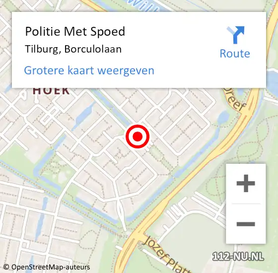 Locatie op kaart van de 112 melding: Politie Met Spoed Naar Tilburg, Borculolaan op 13 april 2022 19:49