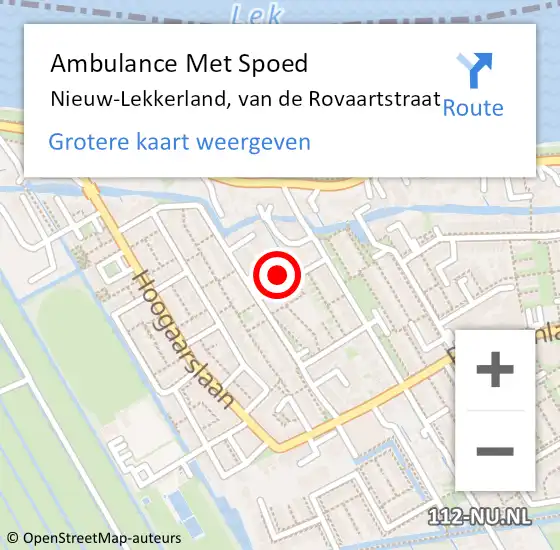 Locatie op kaart van de 112 melding: Ambulance Met Spoed Naar Nieuw-Lekkerland, van de Rovaartstraat op 13 april 2022 20:00