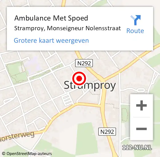 Locatie op kaart van de 112 melding: Ambulance Met Spoed Naar Stramproy, Monseigneur Nolensstraat op 13 april 2022 20:24