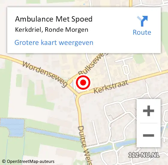 Locatie op kaart van de 112 melding: Ambulance Met Spoed Naar Kerkdriel, Ronde Morgen op 13 april 2022 20:54