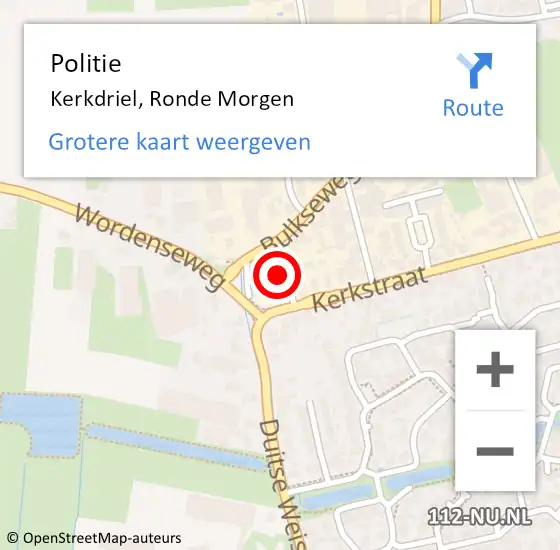 Locatie op kaart van de 112 melding: Politie Kerkdriel, Ronde Morgen op 13 april 2022 21:09
