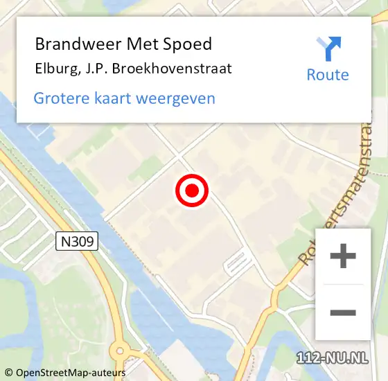 Locatie op kaart van de 112 melding: Brandweer Met Spoed Naar Elburg, J.P. Broekhovenstraat op 13 april 2022 21:27