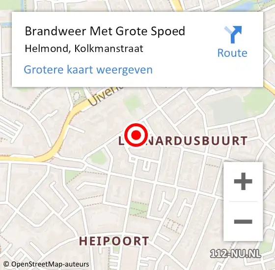 Locatie op kaart van de 112 melding: Brandweer Met Grote Spoed Naar Helmond, Kolkmanstraat op 13 april 2022 21:39