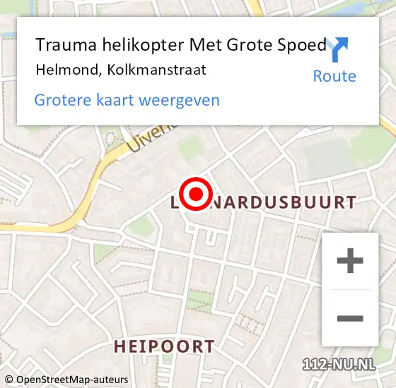 Locatie op kaart van de 112 melding: Trauma helikopter Met Grote Spoed Naar Helmond, Kolkmanstraat op 13 april 2022 21:39