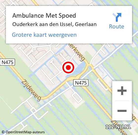 Locatie op kaart van de 112 melding: Ambulance Met Spoed Naar Ouderkerk aan den IJssel, Geerlaan op 13 april 2022 21:58