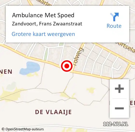 Locatie op kaart van de 112 melding: Ambulance Met Spoed Naar Zandvoort, Frans Zwaanstraat op 13 april 2022 22:04