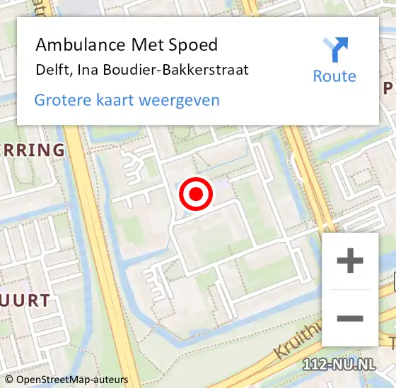 Locatie op kaart van de 112 melding: Ambulance Met Spoed Naar Delft, Ina Boudier-Bakkerstraat op 13 april 2022 22:08