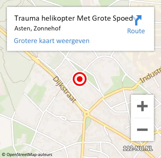 Locatie op kaart van de 112 melding: Trauma helikopter Met Grote Spoed Naar Asten, Zonnehof op 13 april 2022 22:09