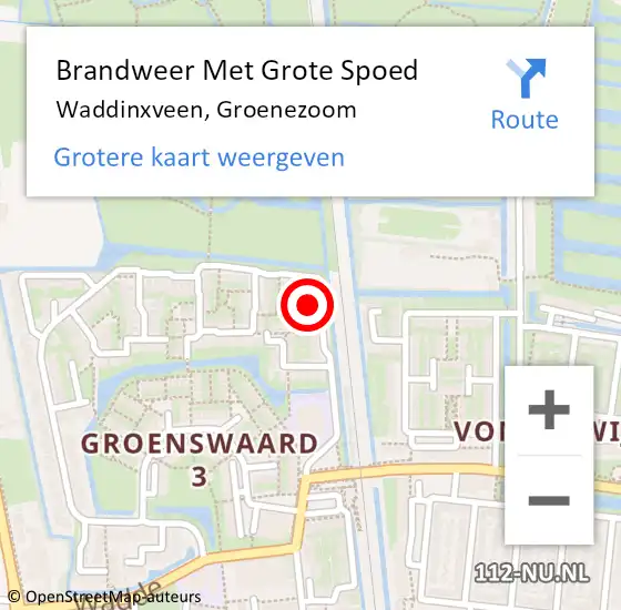 Locatie op kaart van de 112 melding: Brandweer Met Grote Spoed Naar Waddinxveen, Groenezoom op 13 april 2022 22:43