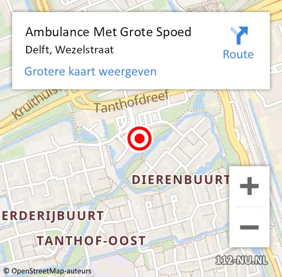 Locatie op kaart van de 112 melding: Ambulance Met Grote Spoed Naar Delft, Wezelstraat op 13 april 2022 22:45