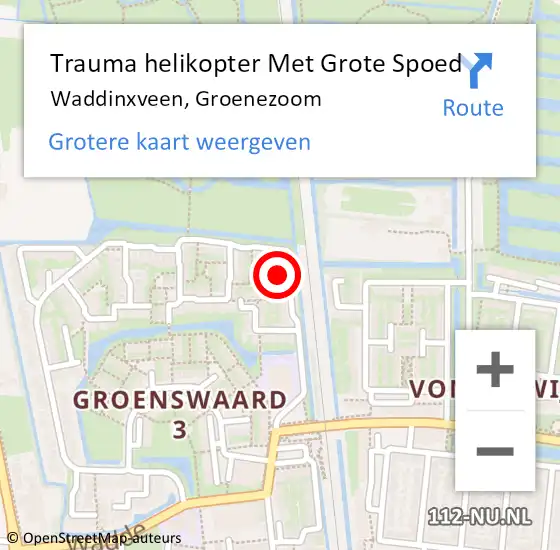 Locatie op kaart van de 112 melding: Trauma helikopter Met Grote Spoed Naar Waddinxveen, Groenezoom op 13 april 2022 22:48