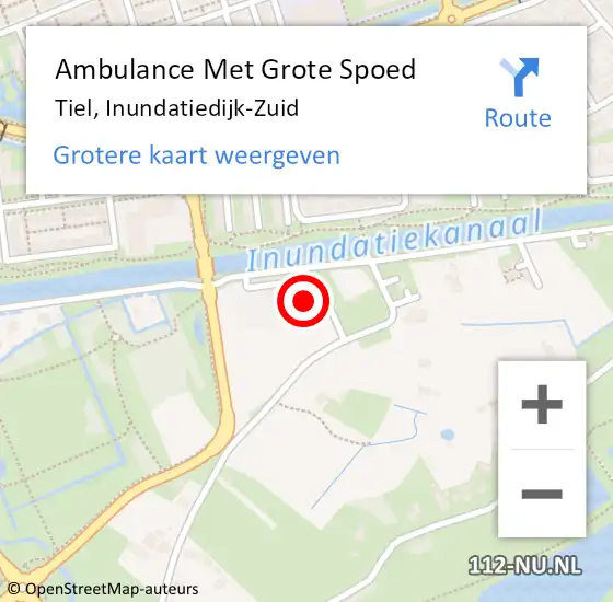 Locatie op kaart van de 112 melding: Ambulance Met Grote Spoed Naar Tiel, Inundatiedijk-Zuid op 13 april 2022 22:57