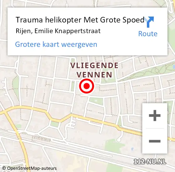 Locatie op kaart van de 112 melding: Trauma helikopter Met Grote Spoed Naar Rijen, Emilie Knappertstraat op 13 april 2022 23:12