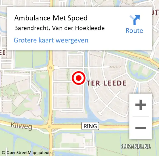 Locatie op kaart van de 112 melding: Ambulance Met Spoed Naar Barendrecht, Van der Hoekleede op 13 april 2022 23:18