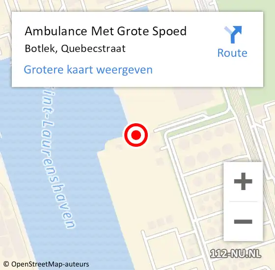 Locatie op kaart van de 112 melding: Ambulance Met Grote Spoed Naar Botlek, Quebecstraat op 13 april 2022 23:21