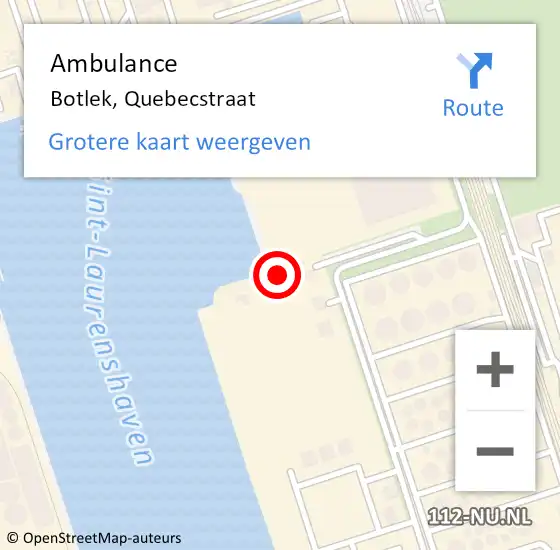 Locatie op kaart van de 112 melding: Ambulance Botlek, Quebecstraat op 13 april 2022 23:48