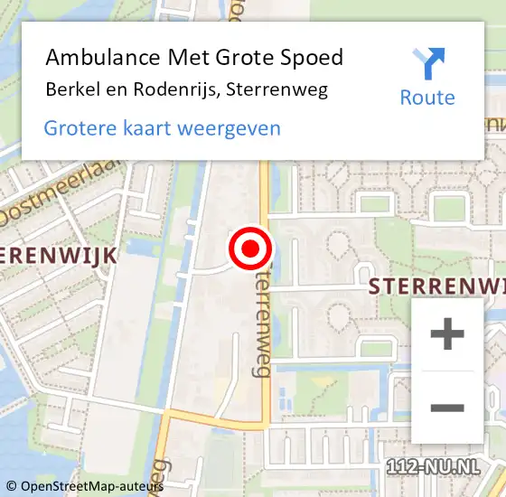 Locatie op kaart van de 112 melding: Ambulance Met Grote Spoed Naar Berkel en Rodenrijs, Sterrenweg op 14 april 2022 01:04