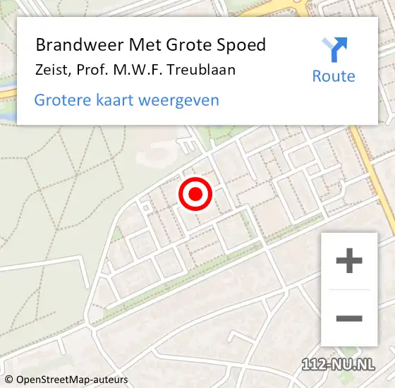 Locatie op kaart van de 112 melding: Brandweer Met Grote Spoed Naar Zeist, Prof. M.W.F. Treublaan op 14 april 2022 01:13