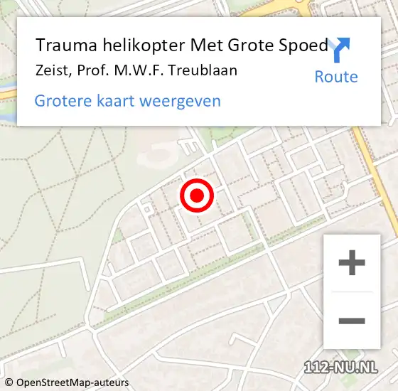 Locatie op kaart van de 112 melding: Trauma helikopter Met Grote Spoed Naar Zeist, Prof. M.W.F. Treublaan op 14 april 2022 01:13