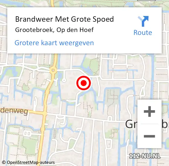 Locatie op kaart van de 112 melding: Brandweer Met Grote Spoed Naar Grootebroek, Op den Hoef op 14 april 2022 01:19