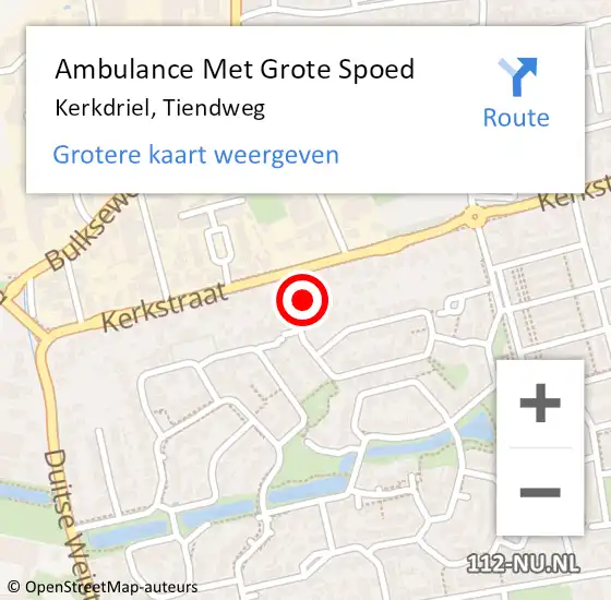 Locatie op kaart van de 112 melding: Ambulance Met Grote Spoed Naar Kerkdriel, Tiendweg op 14 april 2022 01:43