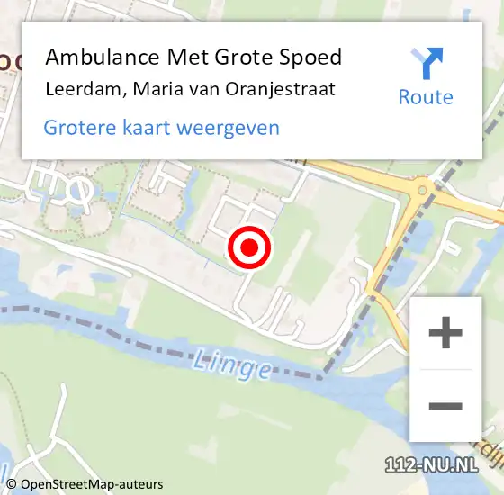 Locatie op kaart van de 112 melding: Ambulance Met Grote Spoed Naar Leerdam, Maria van Oranjestraat op 14 april 2022 02:03