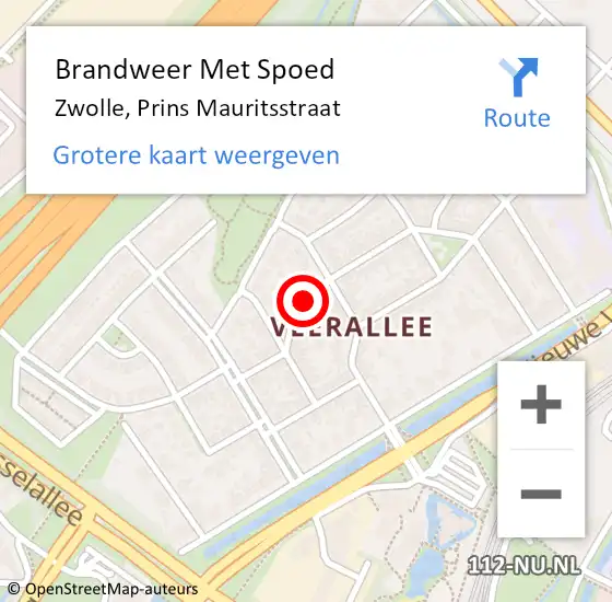 Locatie op kaart van de 112 melding: Brandweer Met Spoed Naar Zwolle, Prins Mauritsstraat op 14 april 2022 02:24