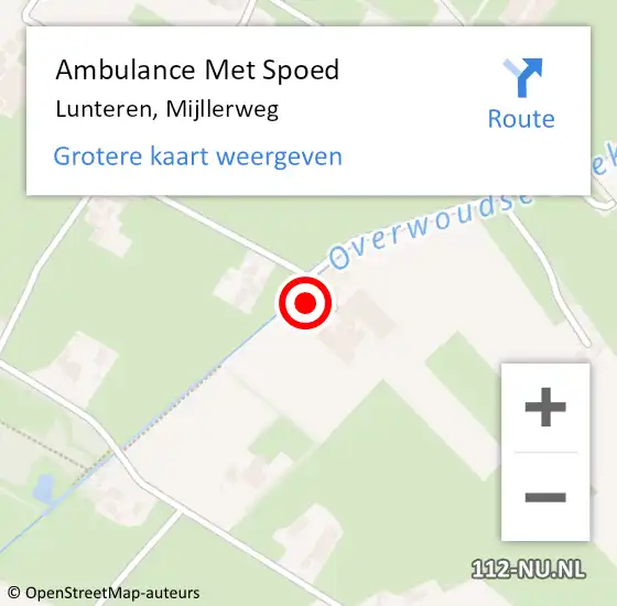 Locatie op kaart van de 112 melding: Ambulance Met Spoed Naar Lunteren, Mijllerweg op 14 april 2022 03:09