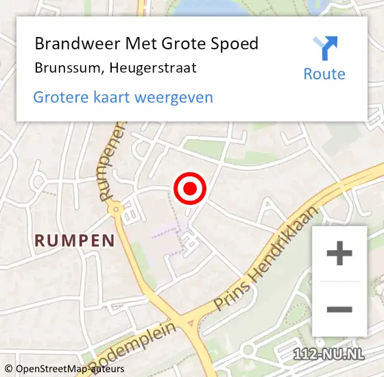 Locatie op kaart van de 112 melding: Brandweer Met Grote Spoed Naar Brunssum, Heugerstraat op 14 april 2022 03:17