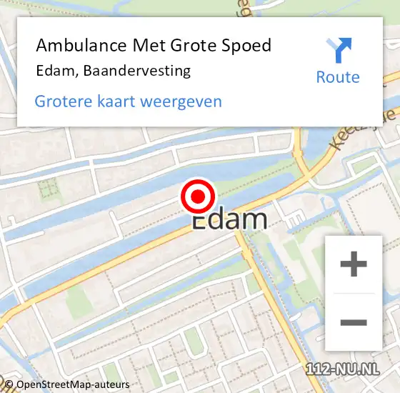 Locatie op kaart van de 112 melding: Ambulance Met Grote Spoed Naar Edam, Baandervesting op 14 april 2022 03:26