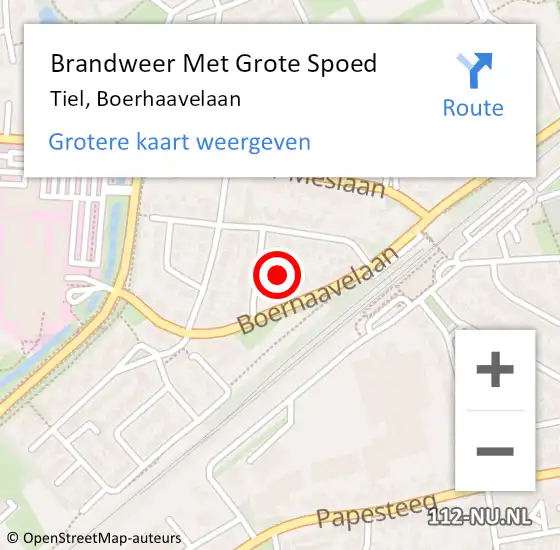 Locatie op kaart van de 112 melding: Brandweer Met Grote Spoed Naar Tiel, Boerhaavelaan op 14 april 2022 04:14