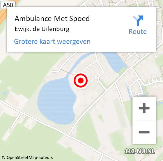 Locatie op kaart van de 112 melding: Ambulance Met Spoed Naar Ewijk, de Uilenburg op 14 april 2022 05:40