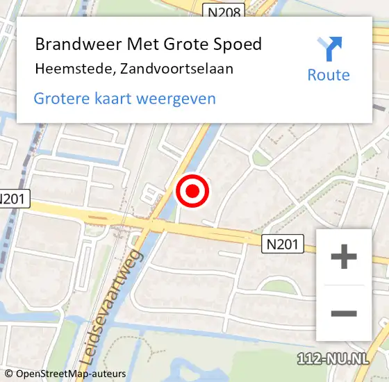 Locatie op kaart van de 112 melding: Brandweer Met Grote Spoed Naar Heemstede, Zandvoortselaan op 14 april 2022 06:27