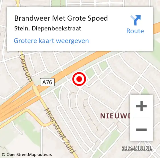 Locatie op kaart van de 112 melding: Brandweer Met Grote Spoed Naar Stein, Diepenbeekstraat op 14 april 2022 07:29