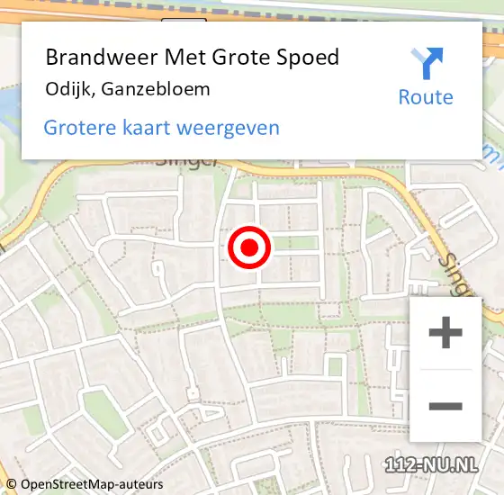 Locatie op kaart van de 112 melding: Brandweer Met Grote Spoed Naar Odijk, Ganzebloem op 14 april 2022 07:39