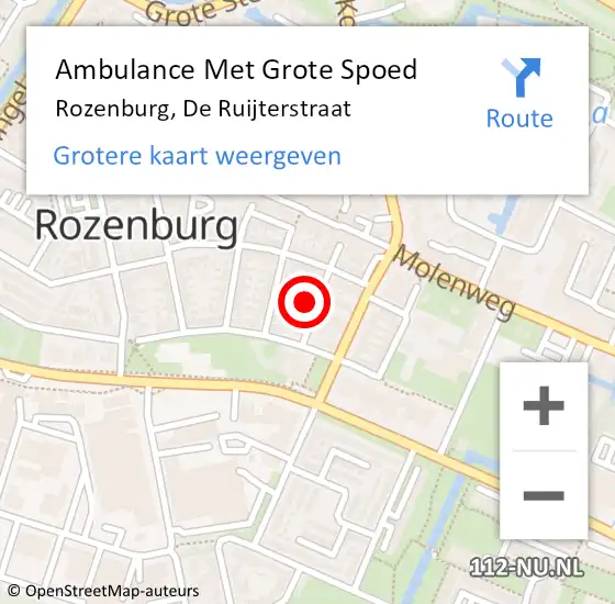 Locatie op kaart van de 112 melding: Ambulance Met Grote Spoed Naar Rozenburg, De Ruijterstraat op 14 april 2022 08:02