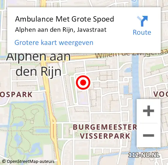 Locatie op kaart van de 112 melding: Ambulance Met Grote Spoed Naar Alphen aan den Rijn, Javastraat op 14 april 2022 08:23