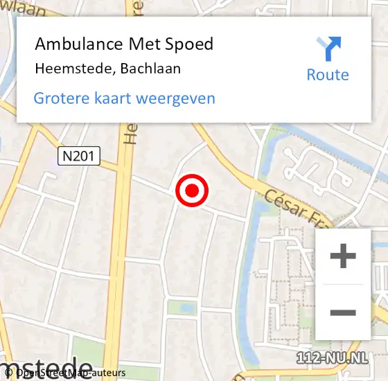 Locatie op kaart van de 112 melding: Ambulance Met Spoed Naar Heemstede, Bachlaan op 14 april 2022 08:32