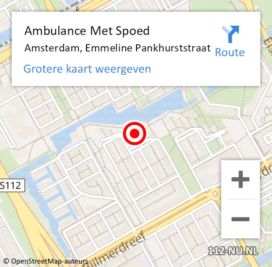 Locatie op kaart van de 112 melding: Ambulance Met Spoed Naar Amsterdam-Zuidoost, Emmeline Pankhurststraat op 14 april 2022 08:49